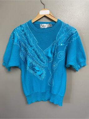vintage Carducci sequins Beaded lace Grannycore sweater L short sleeve